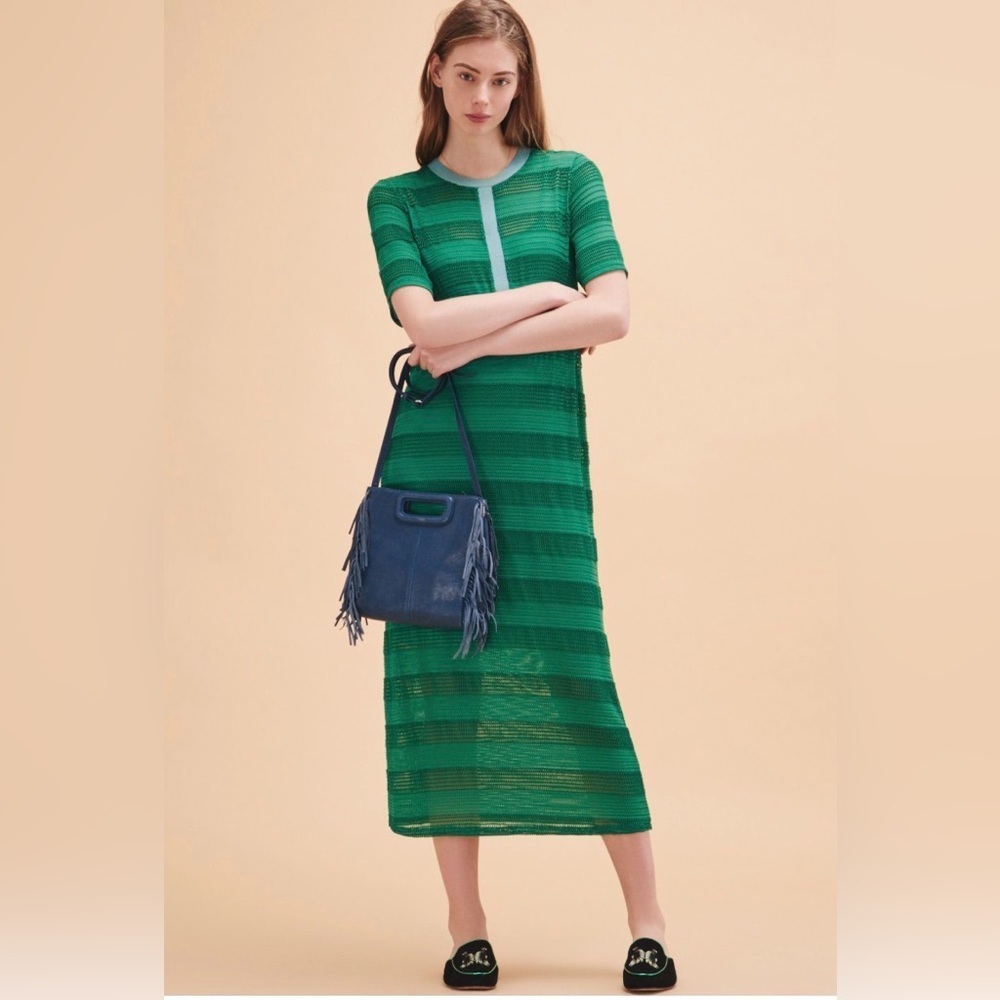 Maje Relona Green Crochet Knit Maxi Dress Size 1 (S)